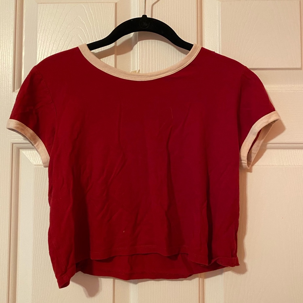Red crop top with white trim